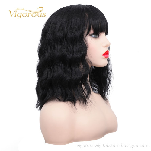 Vigorous Good Quality Cheap Heat Resistant Water Wave Black Pre Plucked Manufacturers Wholesale Synthetic Wig